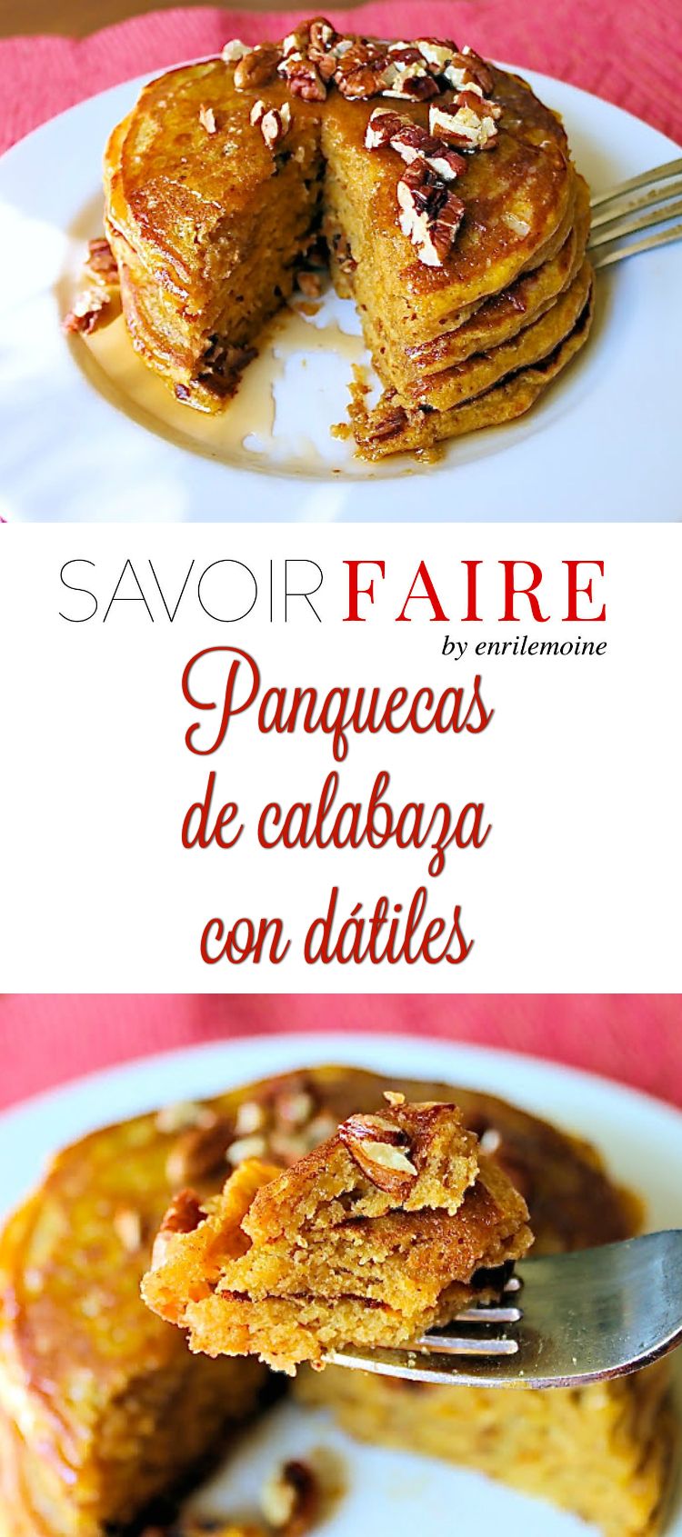 Estas panquecas de calabaza con dátiles son perfectas para el brunch del domingo. No muy dulces, son densas y quedan deliciosas con pecanas tostadas. Haz clic para ver la receta paso a paso.