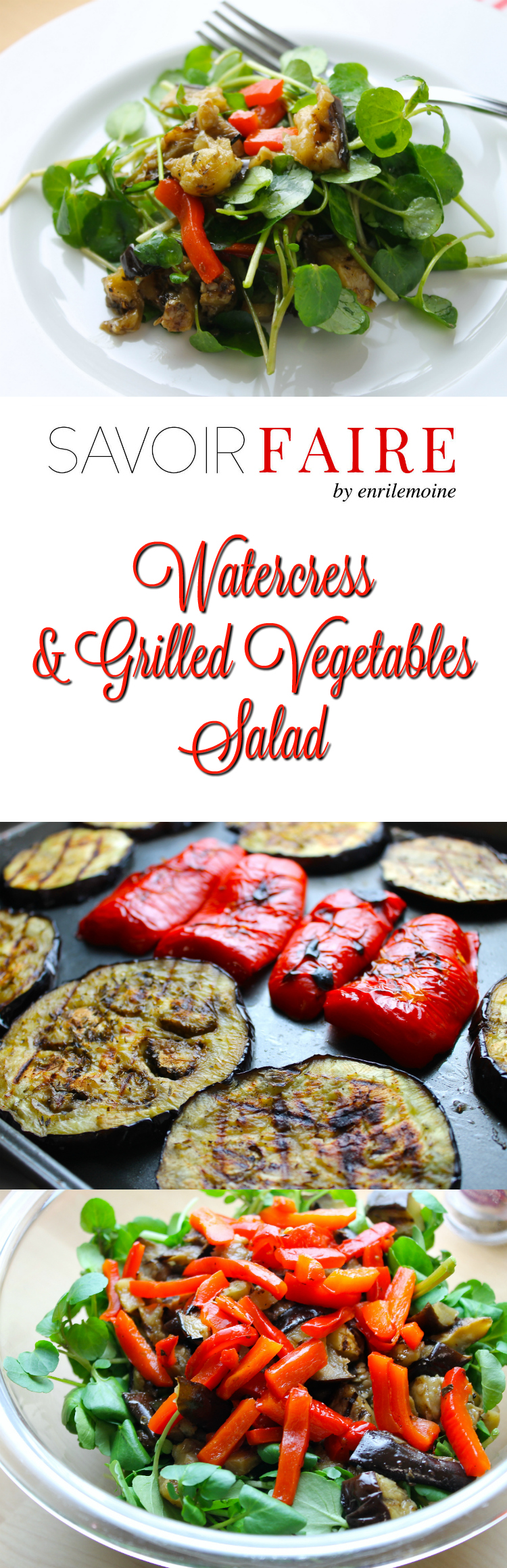 Seasoned with olive oil, sea salt and dry oregano, this watercress & grilled vegetables salad will bring summer Mediterranean flavors to your table.