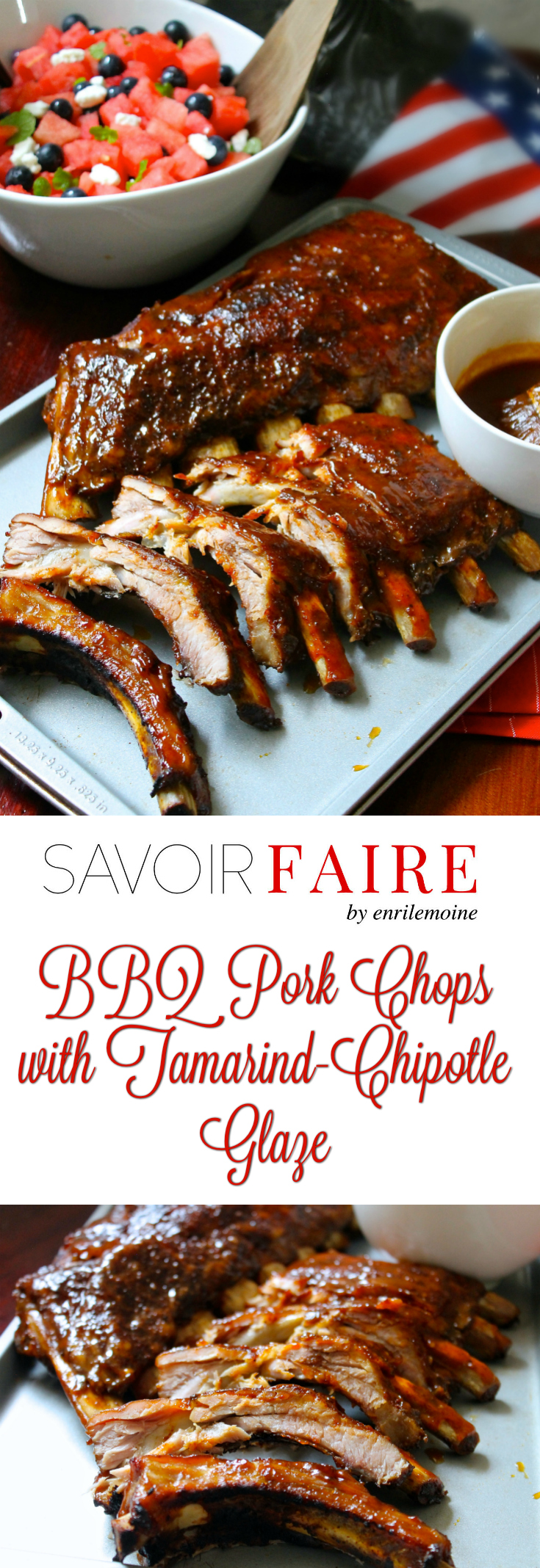 These BBQ pork ribs are juicy and extra tender. They are seasoned with a dry rub, grilled on a charcoal grill over indirect fire and then covered with a tamarind-chipotle glaze that will have everybody finger-licking! They are simple perfect for your 4th of July BBQ. Click for the step-by-step recipe. #Ad #GetGrillingAmerica