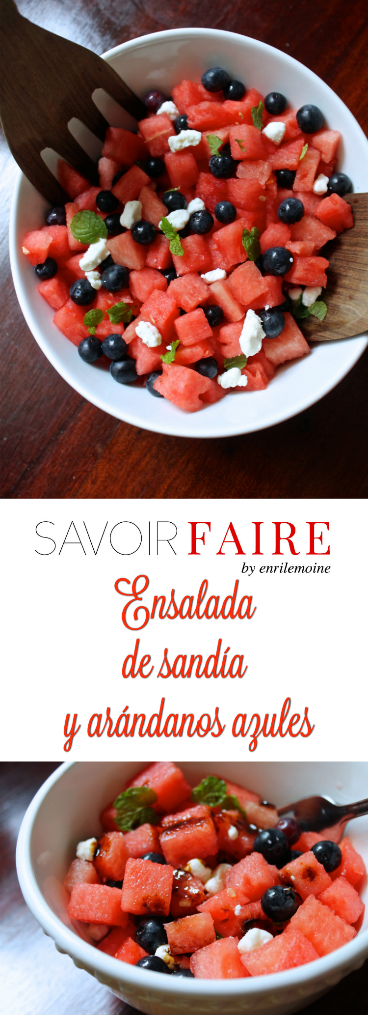 Esta ensalada de sandía con arándanos azules es la perfecta ensalada de verano, pues se prepara con dos de las frutas de la estación: la patilla y los blueberries. Por sus colores, es perfecta para la parrillada del 4 de julio. Haz clic para ver la receta.