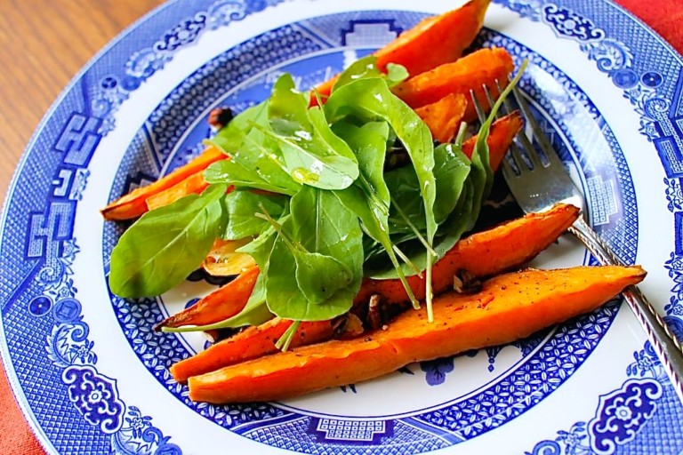 Roasted Sweet Potatoes with Pecans and Arugula -SAVOIR FAIRE by enrilemoine