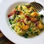 pasta salteada con langostinos