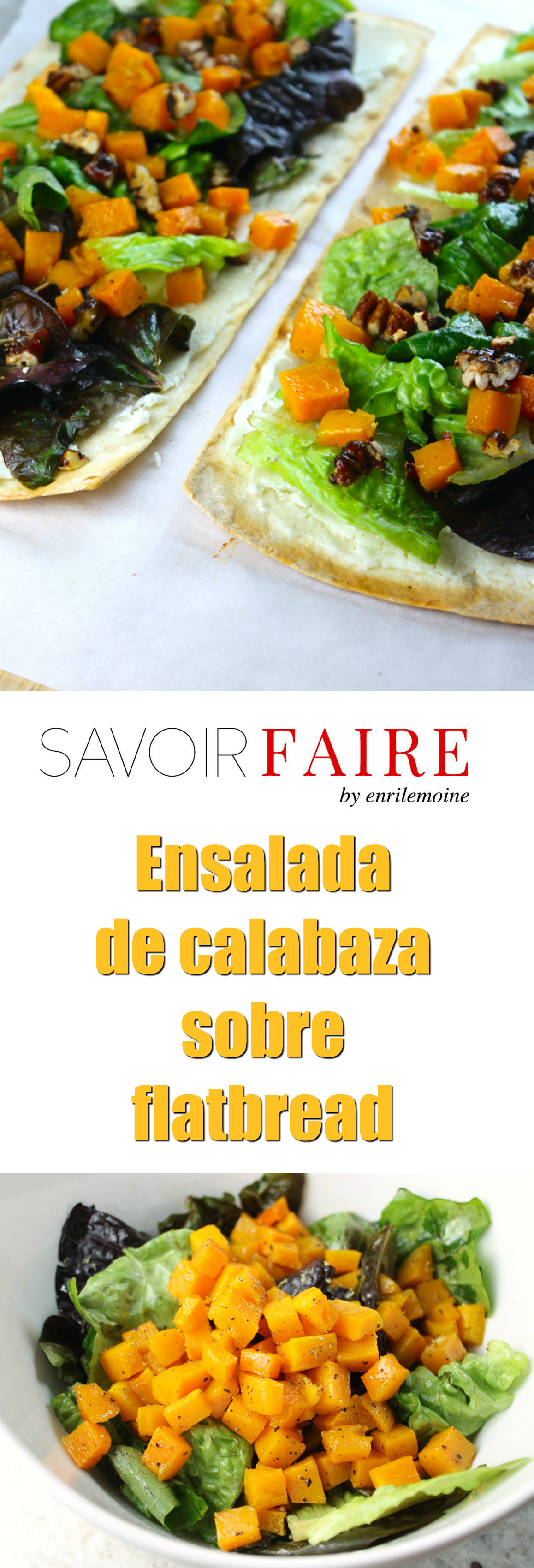 En esta receta de ensalada de calabaza servida sobre flatbread, se combinan dos ingredientes (la calabaza y el flatbread) que se caracterizan por su versatilidad. Lleva además queso de cabra fresco y queso Gongonzola, y crujientes trocitos de pecanas caramelizadas. Puedes servirla como tapa o entrada en la cena o el almuerzo. Haz clic para ver la receta paso a paso. GRACIAS!