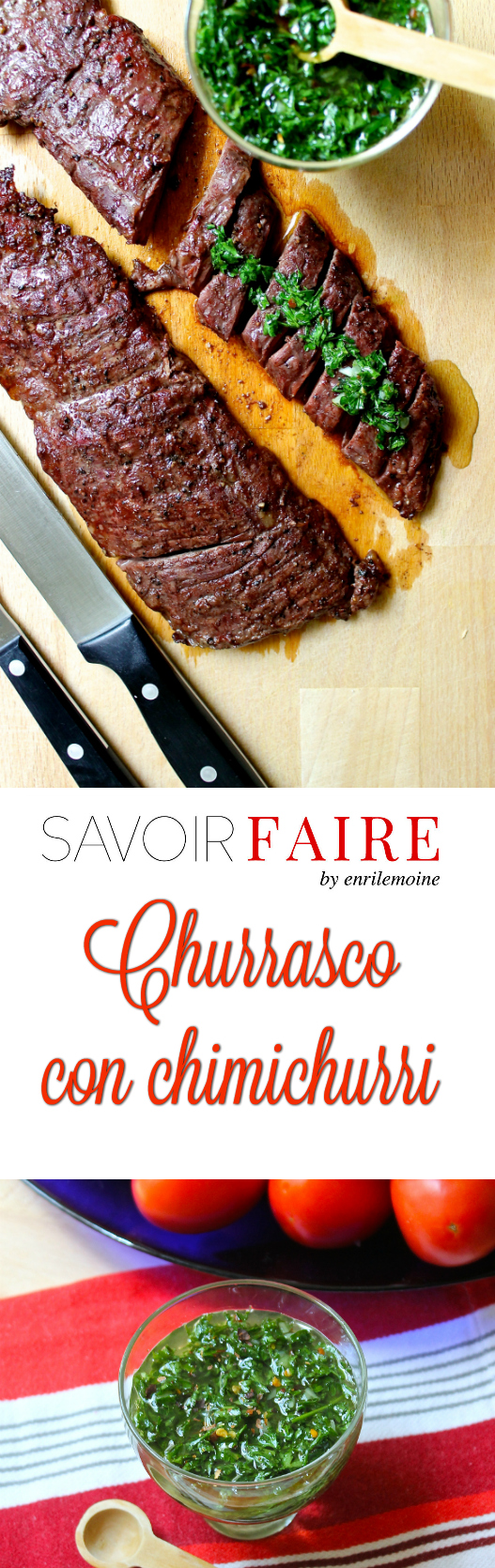 Tan jugoso y sabroso como se ve, así es este churrasco asado al carbón y servido con una deliciosa salsa chimichurri. #Ad #MiCocinaViveMejor