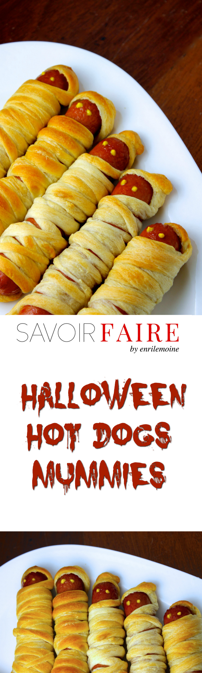 So easy to make hot dog mummies for Halloween the kiddos will love. You only need to ingredients for the fun to start!