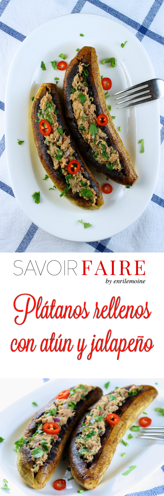 Fáciles de preparar, estos plátanos rellenos con ensalada de atún con jalapeño y cilantro, no tienen gluten y te dejarán satisfecho. Haz clic para ver la receta paso a paso #Ad #TearEatGo