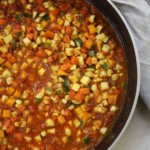 Vegetarian hallaca stew in a big cauldron.