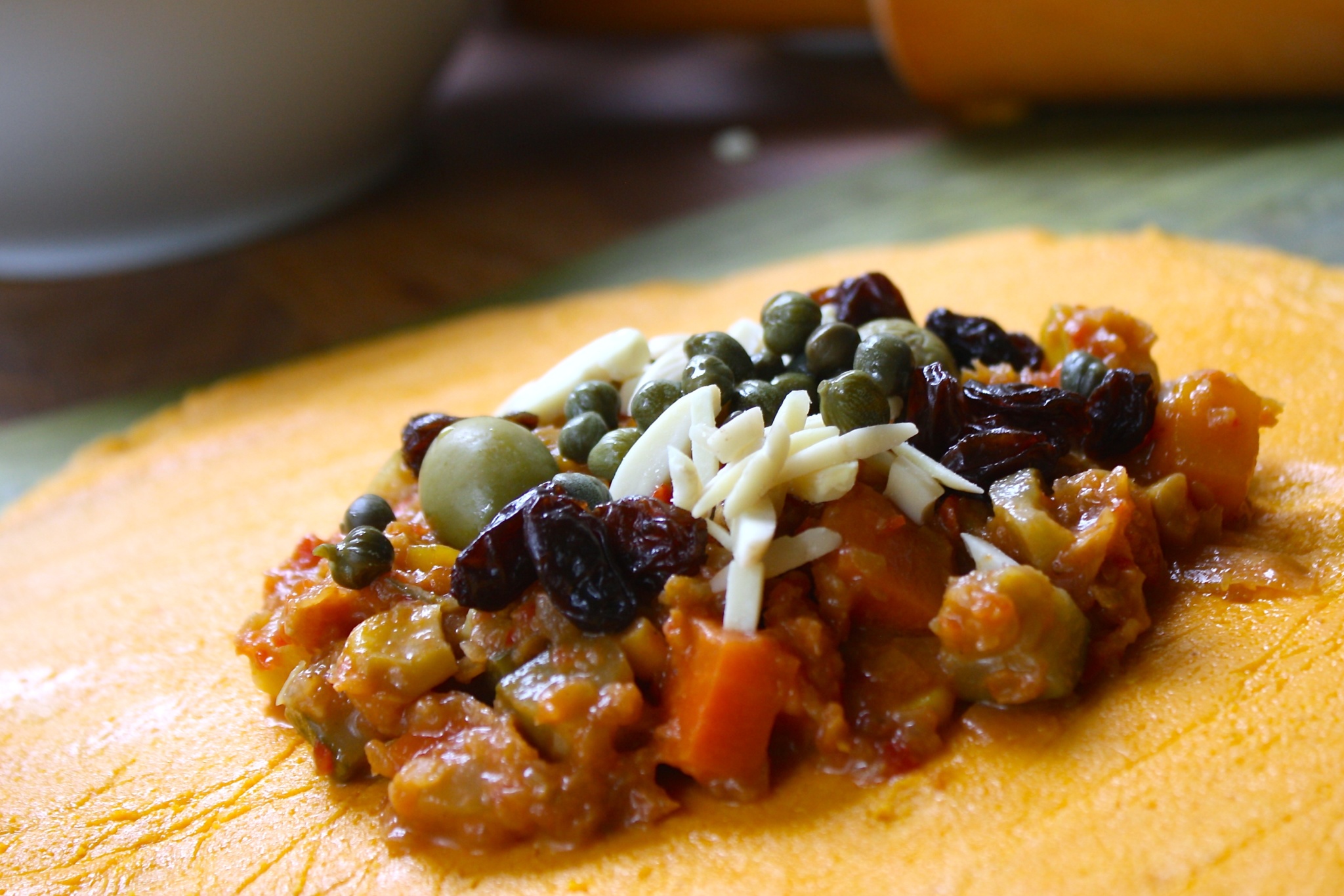 The filling of a vegetarian hallaca.
