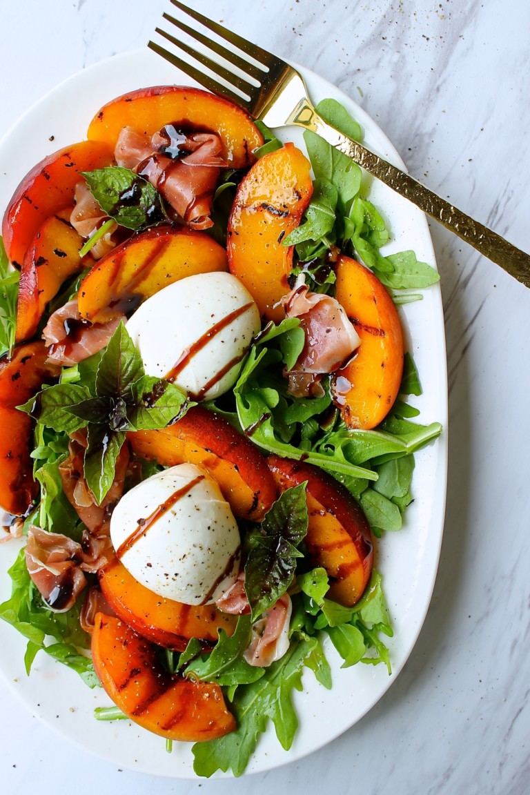 burrata grilled peach salad