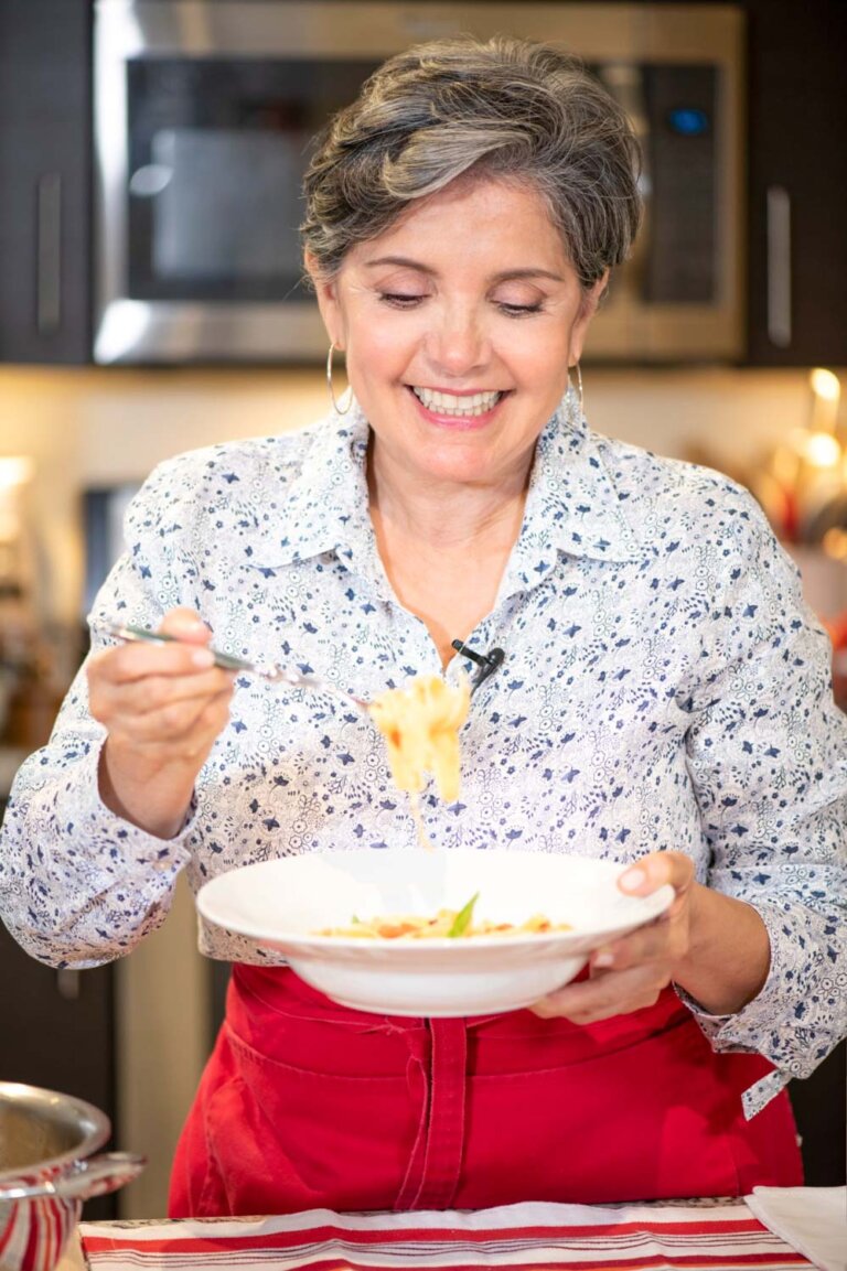 Enri Lemoine in her kitchen.