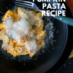 Pasta recipe with creamy pumpkin sauce.