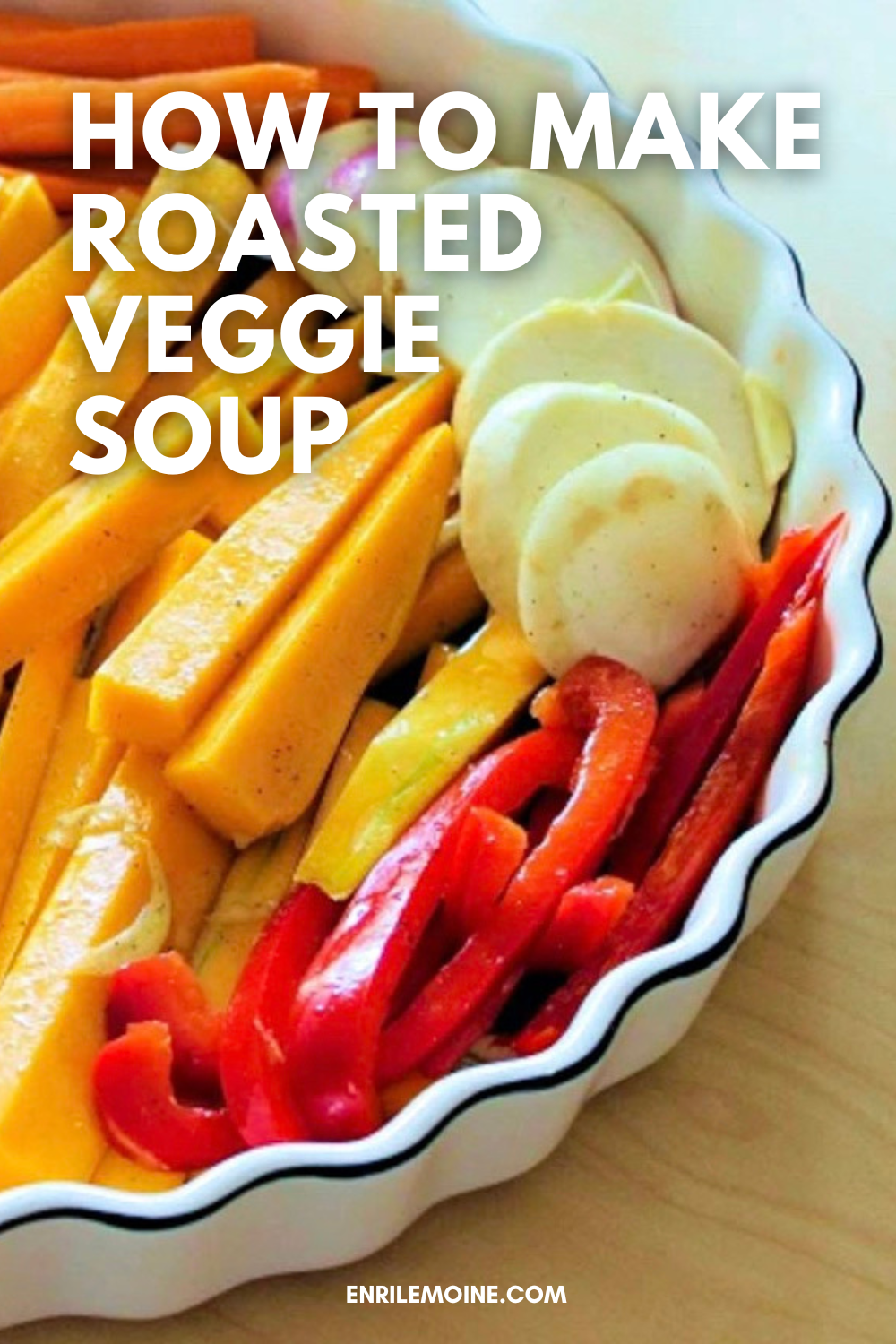 Creamy Roasted Vegetable Soup with Bacon Bits and Goat Cheese Pearls