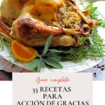 Un pavo en un plato con las palabras "recetas de Acción de Gracias para Venezuela".