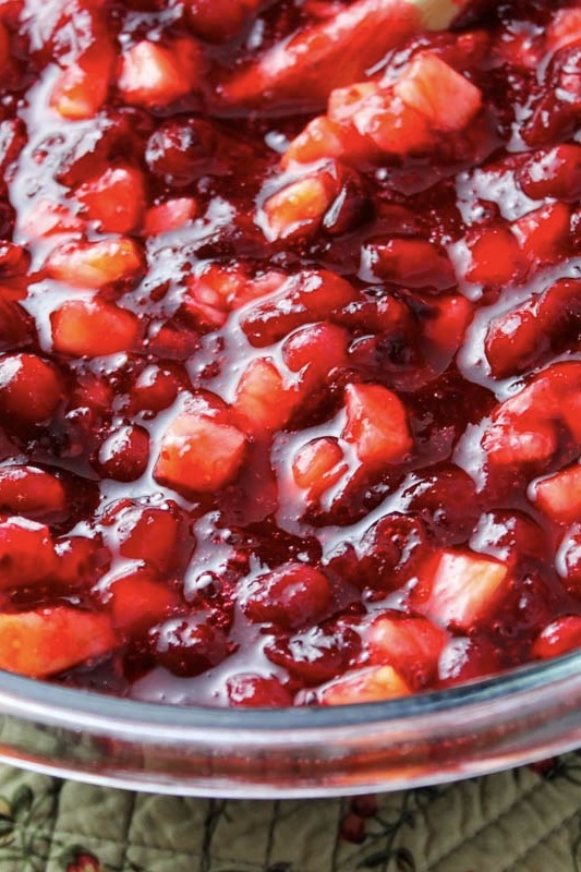 Fresh Cranberry and Pineapple Sauce in a glass bowl.