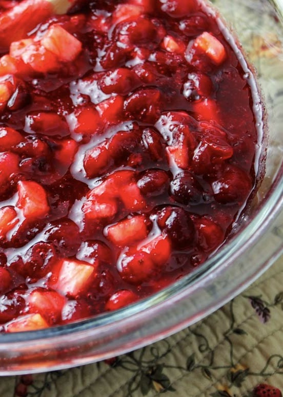 Cranberry Pineapple sauce in glass bowl.