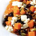 Roasted Butternut squash salad with cranberries and feta.