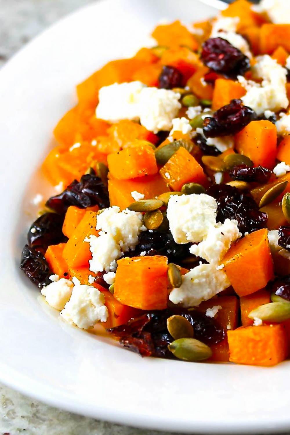 Butternut squash salad with cranberries and feta.