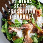 Receta de ensalada de higos con prosciutto y burrata, incorporando aceite de trufa.