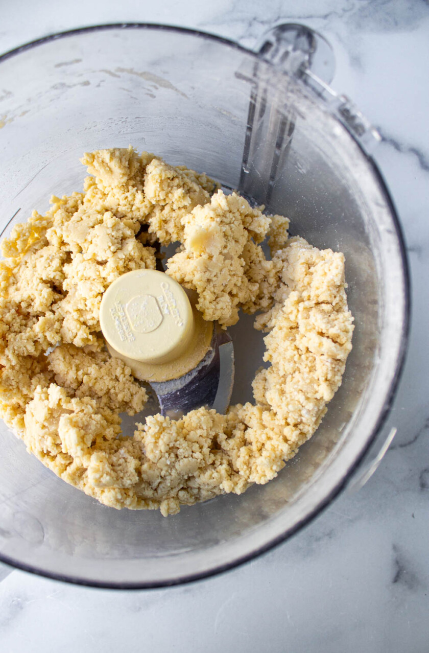 Dough mixture in a food processor.